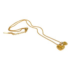 Pink Ribbon ballchain ketting met groot en klein hart by Bazou